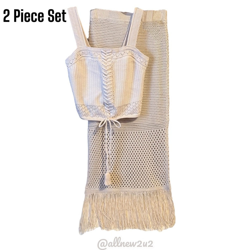 Ryegrass 2 Pc Cream Crochet Top and Skirt Set XS - Picture 4 of 17